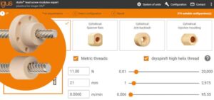 Configurador online de tuerca y husillo