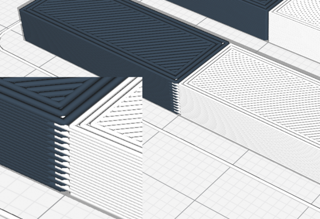 Pieza impresa en 3D con dos filamentos distintos con unión por superposición